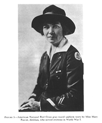 FIGURE 5. American National Red Cross gray travel uniform worn by Miss Mary Pascoe, dietitian, who served overseas in World War I.