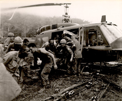 Medical evacuation in helicopter
