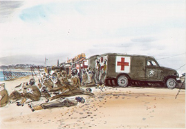 Artwork of ambulances on the beach